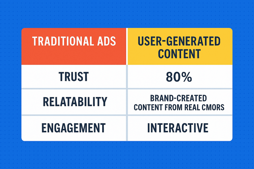 Comparison chart showing higher trust and engagement for user-generated content versus traditional ads.